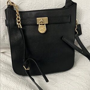 Michael Kors Black and Gold Crossbody Bag with Gold Chain